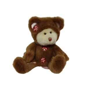 Russ‎ Berrie Cookie Brown Plush Teddy Bear With Peppermint Buttons & Embroidered